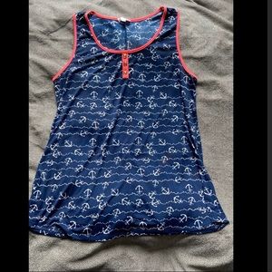 Hot Pink & Blue Anchor Tank Top